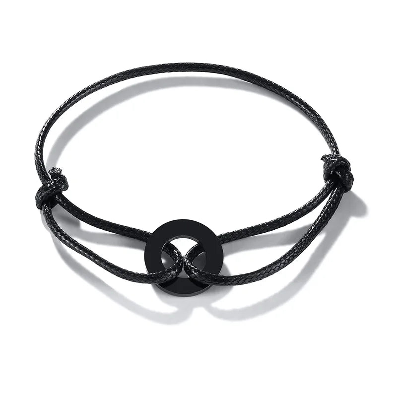 Pulseira Karma ajustável, Pulseira Cordão Preto, Círculo Loop Charme, Jóias Yoga Espiritual, Nó Deslizante, Presente para Amizade