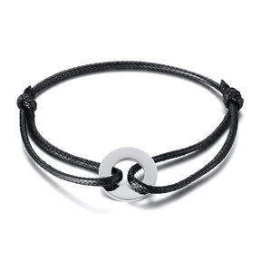 Pulseira Karma ajustável, Pulseira Cordão Preto, Círculo Loop Charme, Jóias Yoga Espiritual, Nó Deslizante, Presente para Amizade