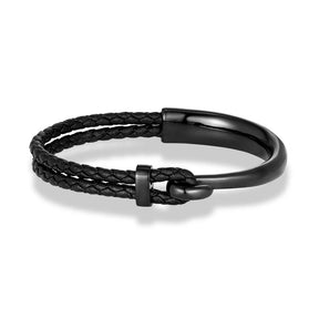 Pulseira de couro trançado preto para homens, gancho de aço inoxidável polido, sem desbotamento, punho clássico, charme, presentes masculinos, na moda