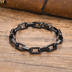 Pulseiras de corrente retangular para homens meninos, pulseira de aço inoxidável dourada preta prateada, joias punk elegantes presente 20cm