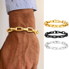 Pulseiras de corrente retangular para homens meninos, pulseira de aço inoxidável dourada preta prateada, joias punk elegantes presente 20cm