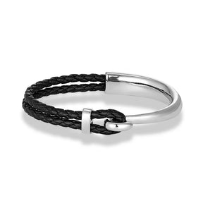 Pulseira de couro trançado preto para homens, gancho de aço inoxidável polido, sem desbotamento, punho clássico, charme, presentes masculinos, na moda